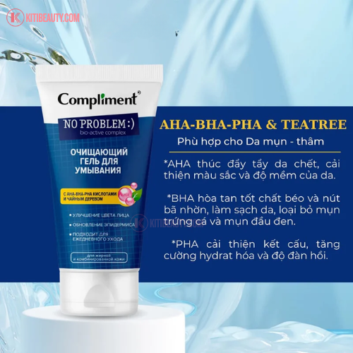 Gel rửa mặt Compliment No Problem AHA - BHA - PHA & Tea Tree hỗ trợ giảm mụn, mờ thâm 200ml